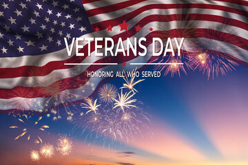 Wall Mural - Veterans day card with flag and text