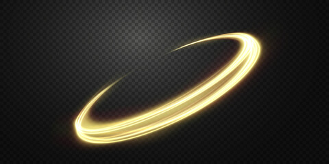 Wall Mural - Luminous gold wavy line of light on a transparent background. Gold light, electric light, light effect png. Curve gold line png for games, video, photo, callout, HUD. Isolated vector illust	
