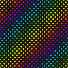 Wall Mural - Multicolored circles on black background. Rainbow seamless pattern, vector illustration.  Texture for fabric, wrapping, wallpaper. Decorative print.