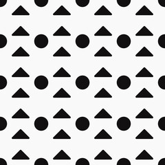 Fototapete - Black triangles and circles seamless pattern. Vector black shapes and white wallpaper.