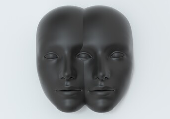 Aufkleber - Surreal 3d illustration of two сonjoined faces in a wall. Concept of psychological and mental health issues.