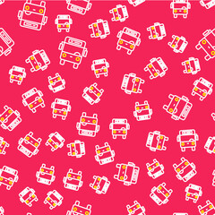 Sticker - Line Bus icon isolated seamless pattern on red background. Transportation concept. Bus tour transport sign. Tourism or public vehicle symbol. Vector