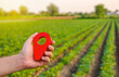 Red location pin on farm field. Buying and selling land. Land market. Plot Boundary Demarcation Service. Legal regulation of property. Agriculture and agribusiness. Landowner's investment. Rent site
