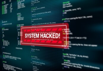 Aufkleber - System hacked, warning alert message on screen of hacking attack, vector. Spyware or malware virus detected warning red message window on computer display, internet cyber security and data fraud