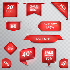 Wall Mural - ribbon tag set color red premium on background white