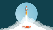 Rocket Launch Illustration, Startup Business Concept Idea. Vector Illustration  