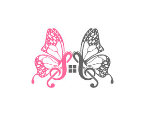 Sticker - G Clef music note with butterfly wings logo