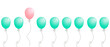 A set of balloons isolated on white background. There’s a pink one in the group that floating higher than another. Concept about idea, thinking, creative, different and self-confidence.