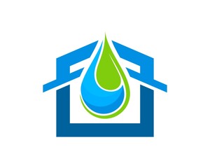 Sticker - Abstract house with water drop and half of leaf