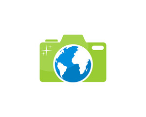 Canvas Print - Globe in the camera vector illustration logo