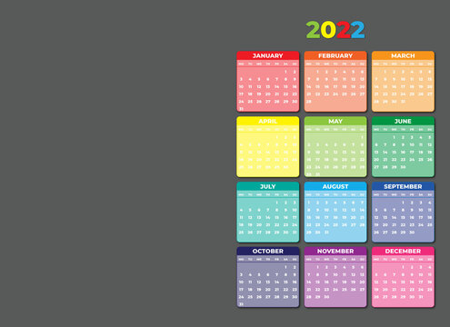 2022 Colorful Monday Start Landscaped Calendar Photo Template on Gray Background