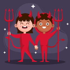 Poster - girl and boy with devil costume