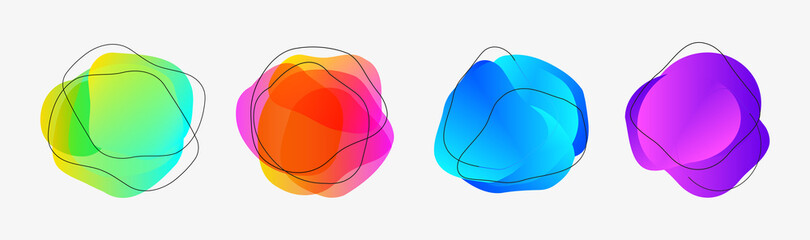 Poster - Set of round geometric shape cover or banner template. Abstract rainbow colored design element. Trendy modern frames with lines style. Vector