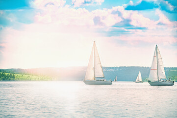  Sailing yacht in a calm sea and an incredible sunset.