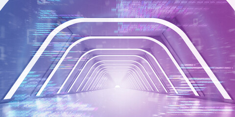 Poster - Light Corridor modern background. Futuristic Sci-Fi Tunnel. 3D Rendering