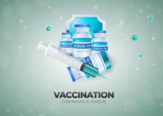 vaccine with injection and protection by shield illustration