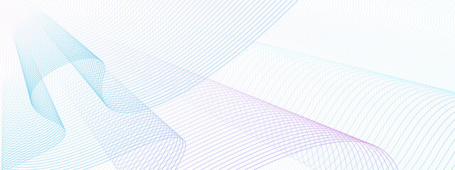 Teal, blue, magenta draped net, wavy curves. Abstract vector watermark for cheque, ticket, banner, website, voucher. Line art pattern, guilloche design. White background. Elegant pleated fabric. EPS10