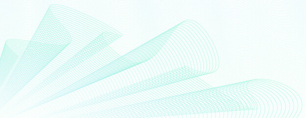 Wall Mural - Light green draped net, wavy thin curves. Abstract vector watermark for cheque, ticket, banner, website, voucher. Line art pattern, guilloche design. White background. Elegant pleated fabric. EPS10