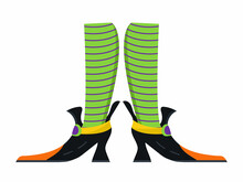 Witches Leg Vector. Halloween Funny, Scary Feet Boots.
