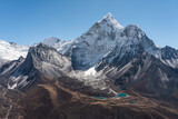 Fototapeta Krajobraz - Ama Dablam mountain peak view from Dingboche view point, Everest or Khumbu region, Himalaya mountains range in Nepal