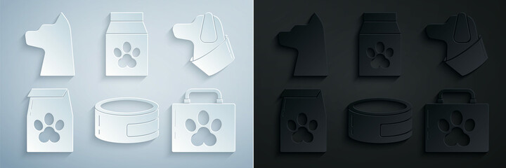 Wall Mural - Set Canned food, Dog, Bag of for pet, Pet first aid kit, and Cat icon. Vector