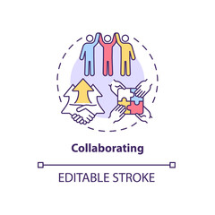 Wall Mural - Collaborating concept icon. Team cooperation. Productive relationship style. Conflict management strategy abstract idea thin line illustration. Vector isolated outline color drawing. Editable stroke