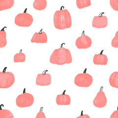 Beautiful pumpkin halloween thanksgiving seamless pattern, cute cartoon pumpkins hand drawn background