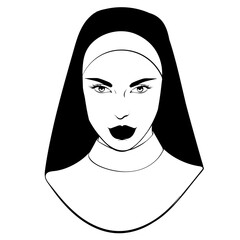 Wall Mural - Vector hand drawn  illustration of nun.  Creative tattoo artwork. Template for card, poster, banner, print for t-shirt, pin, badge, patch.