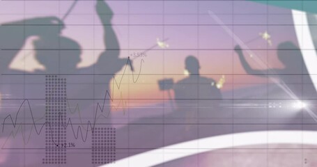 Poster - Animation of charts and data processing over various clips playing on composite screens