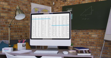 Poster - Computer screen with data processing standing on desk in office