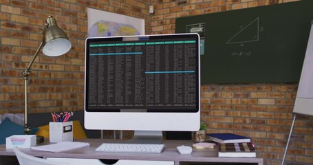 Poster - Computer screen with data processing standing on desk in office
