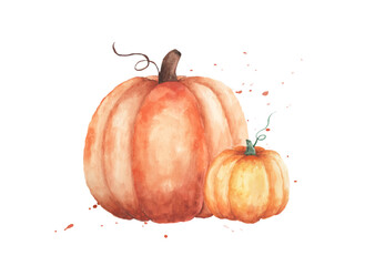 Couple pumpkin watercolor hand painted