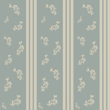 Striped Pastel Blue  Vintage Victorian Retro Style Wallpaper With Branch