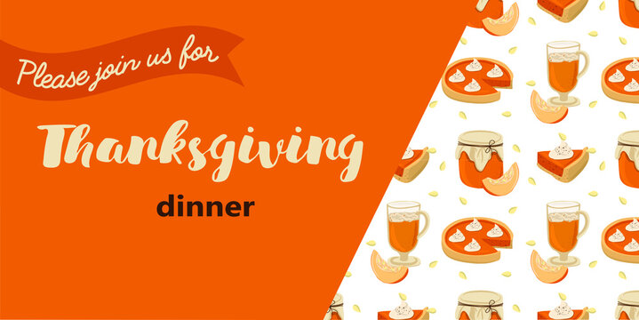 Thanksgiving greeting card or invitations. Vector illustration.