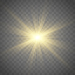 Aufkleber - Flare with golden rays of light and magic sparkles. Bright Star. Abstract golden rays will raise. Transparent glitter gradient gloss, bright flash. Gold shining sun with transparent rays. Vector.
