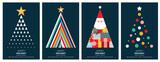 Fototapeta  - Merry Christmas modern card set elements greeting text lettering blue background vector