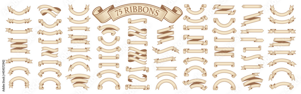  Set of vintage scrolls ribbons on white. old blank banners vector illustration - obrazy, fototapety, plakaty 