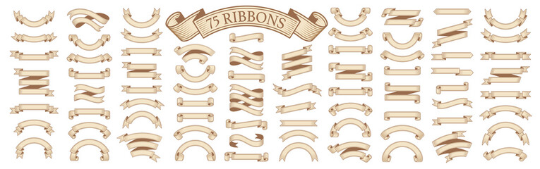 set of vintage scrolls ribbons on white. old blank banners vector illustration