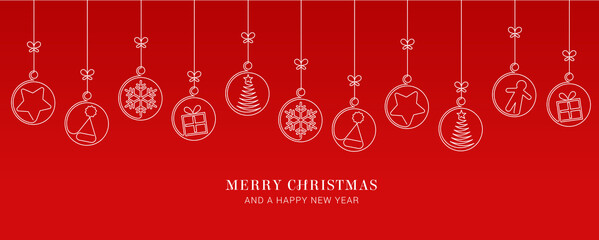 Wall Mural - red christmas card with tree balls decoration on red background