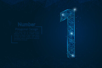 Wall Mural - abstract isolated blue image of a number one. polygonal illustration looks like stars in the blask n