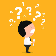 Aufkleber - Young man thinking with question mark above his head. Confused man looking for answers