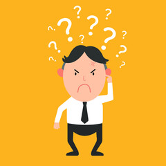 Aufkleber - Angry Man thinking with question mark above his head. Businessman looking for answers