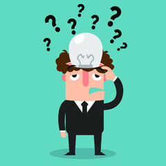 Aufkleber - Young man thinking with question mark above his head. Confused man looking for answers