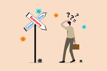 Aufkleber - Man standing and staring at economy and coronavirus graph. How covid-19 has affected economy. Business and economy template