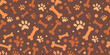 © KalamStudio - Dog Bone vector dog paw doodle Seamless pattern isolated dark brown wallpaper background