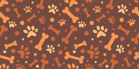 Wall Mural - Dog Bone vector dog paw doodle Seamless pattern isolated dark brown wallpaper background