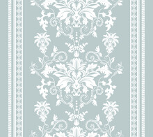 Classic Damask Seamless Pattern. Monochrome Vintage Wallpaper. Victorian Tile Background. Renaissance Luxury Pattern. Damask Vintage Gray, White Wallpaper. For Fabric, Print, Wedding, Web, Textile