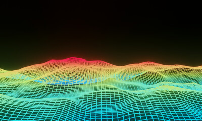 3D abstract grid topography. Gradient mesh terrain.