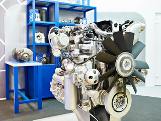 Wall Mural - Diesel engine at car truck exhibition