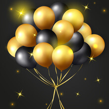 Elegant Golden Yellow Black Ballon Happy Birthday Celebration Card Banner Template Background